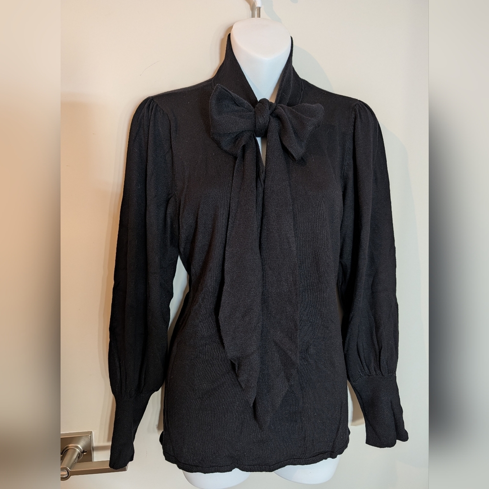 Black Bow-Tie Long Sleeve Women's Top